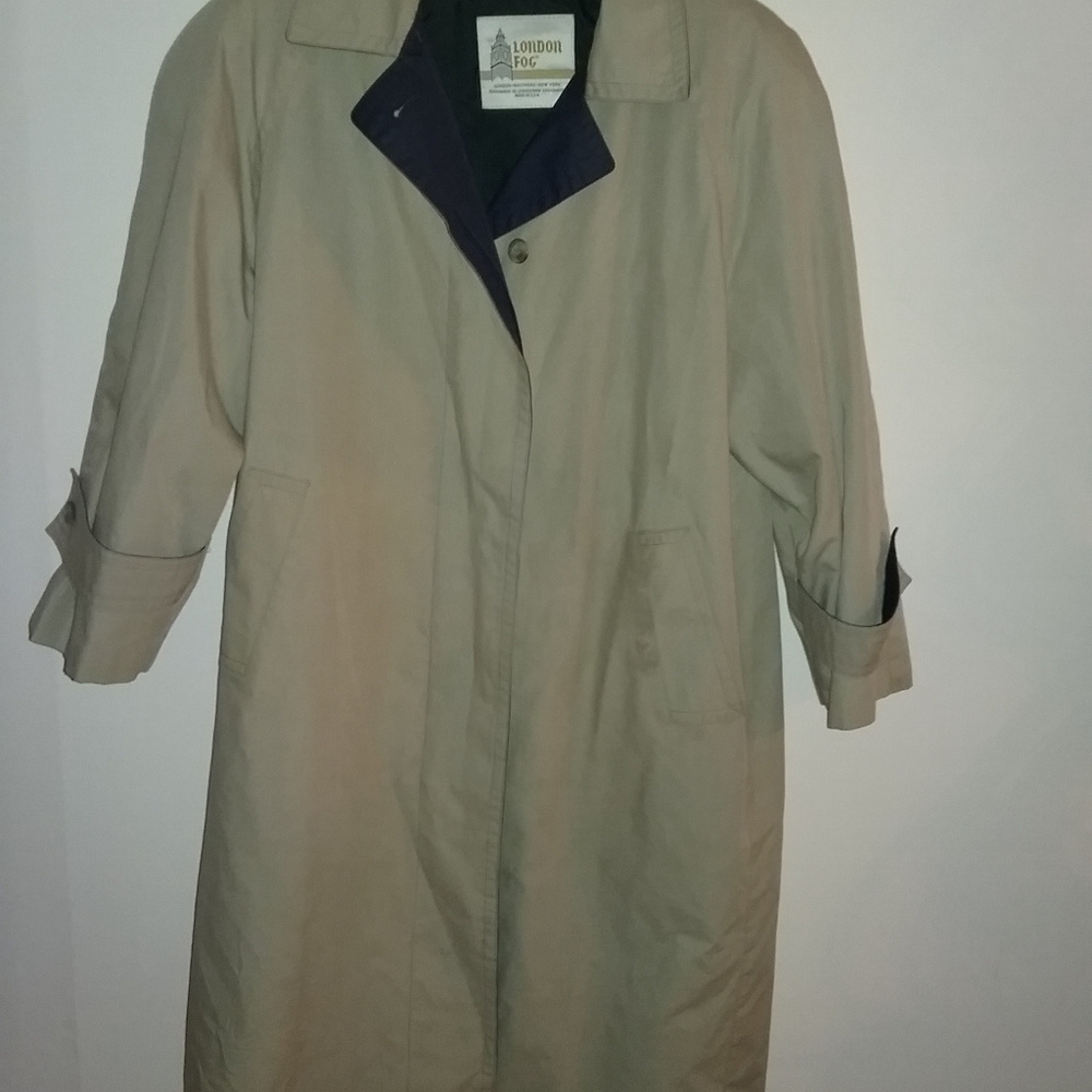 VTG London Fog Trench Coat Long Jacket Mens Beige